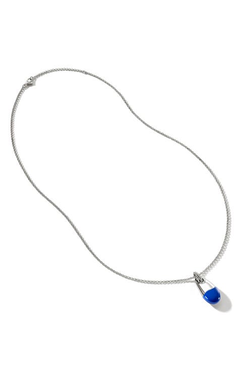 Pebble Silver Diamond Pavé (0.04ct.) Pendant on 2mm Rolo Chain Necklace with Enamel