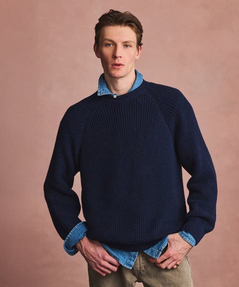 Cotton Fisherman Raglan Crewneck Sweater