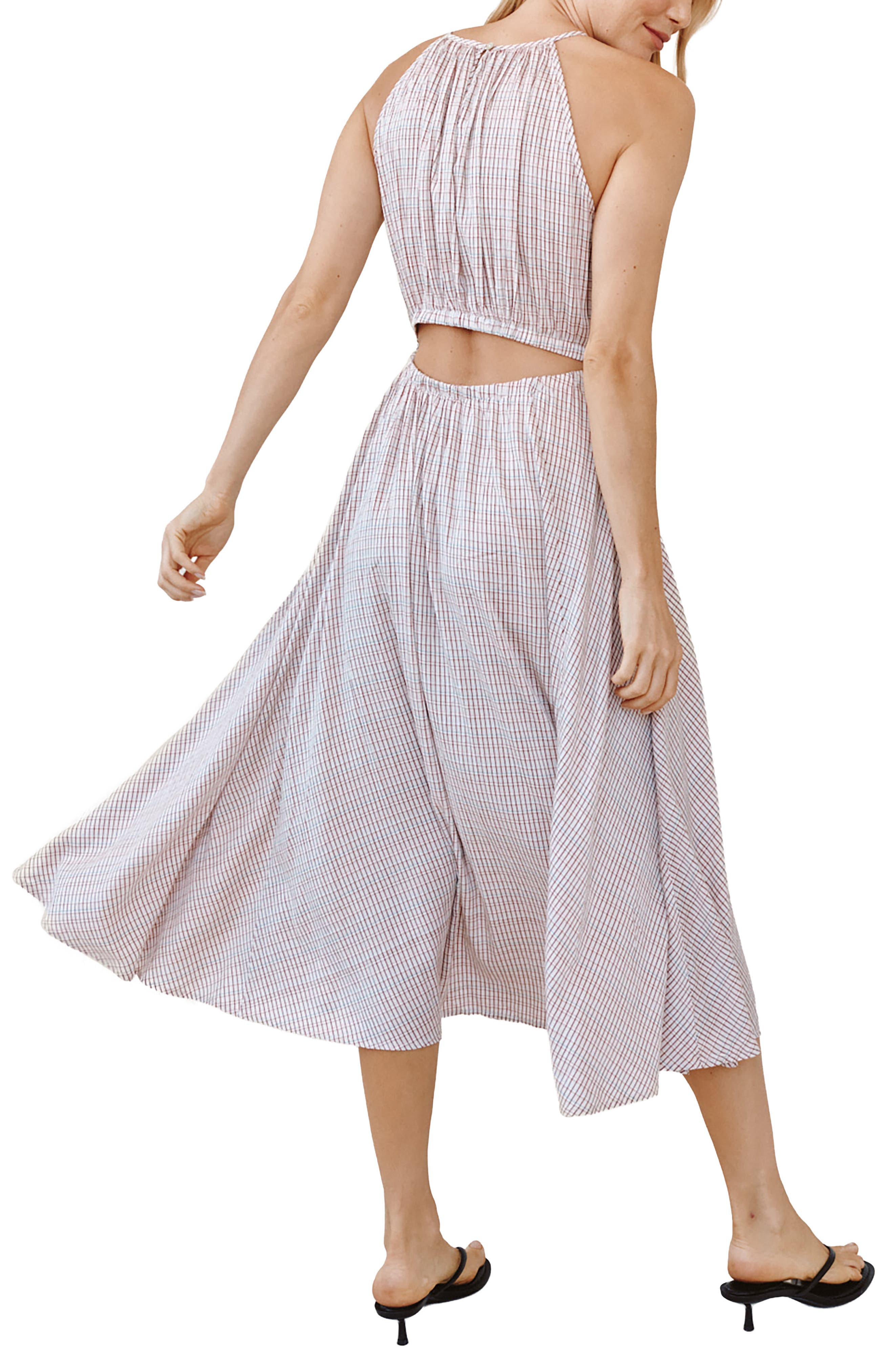 Check Print Cutout Halter Midi Dress - image 2