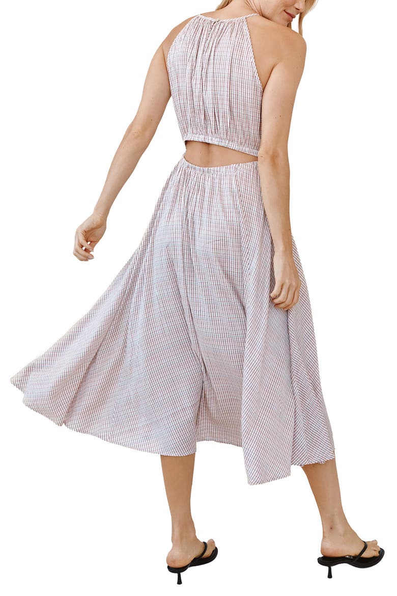 Check Print Cutout Halter Midi Dress, Alternate, color, SUNWASHED CHECK