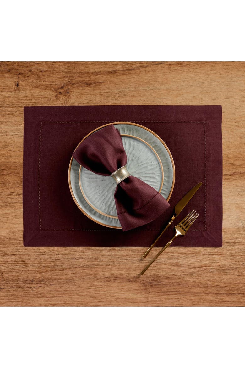 Linen Dinner Napkins Set of 4, 20 x 20" - Classic Hemstitch, Alternate, color, Burgundy