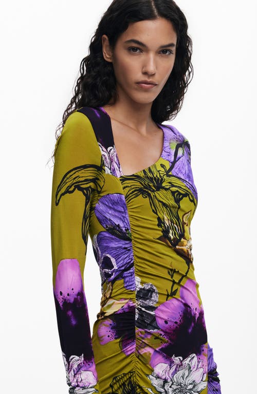 Desigual Floral Print Long Sleeve Midi Dress In Multi