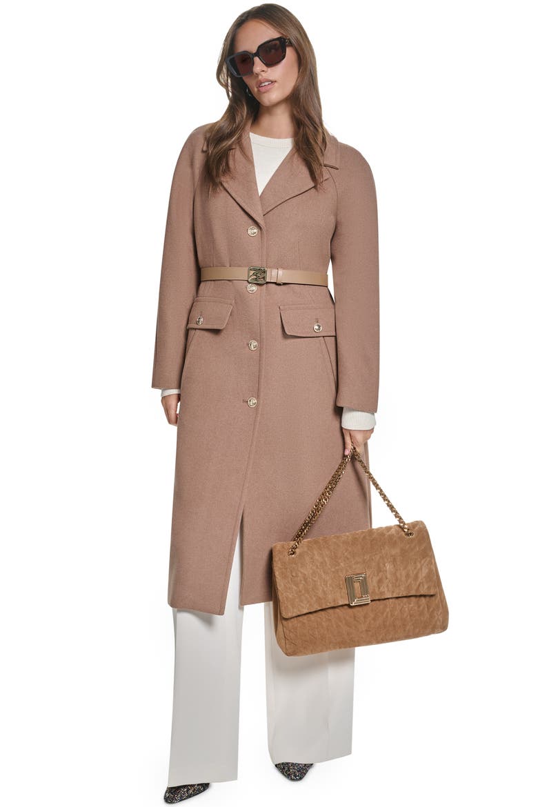 Belted Button Front Wool Blend Coat, Alternate, color, CAMEL