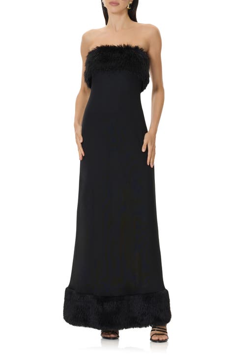 Colby Strapless Faux Fur Trim Maxi Dress