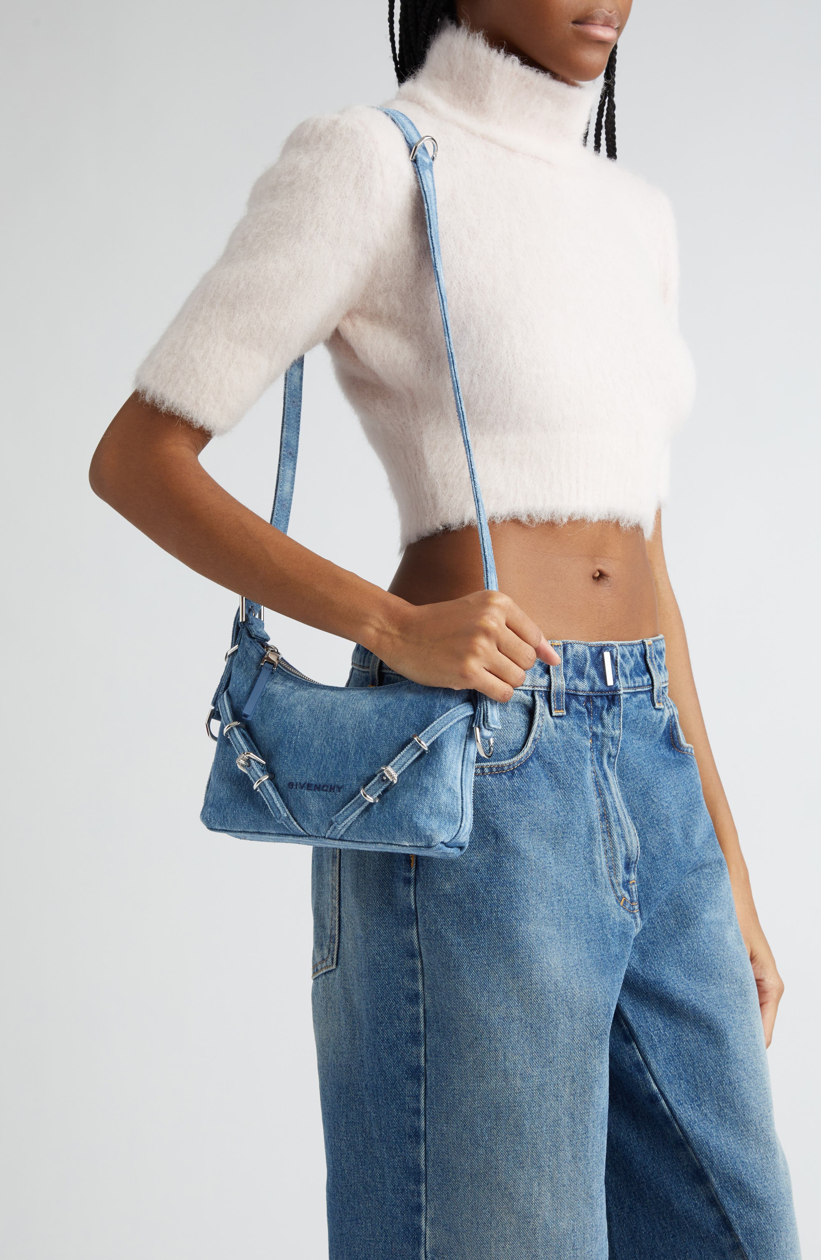 Givenchy Mini Voyou Denim Hobo, Alternate, color, 