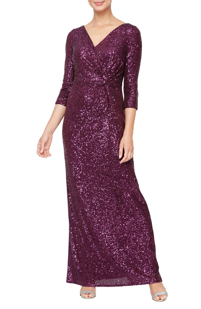 Alex Evenings Sequin Column Gown, Main, color, 