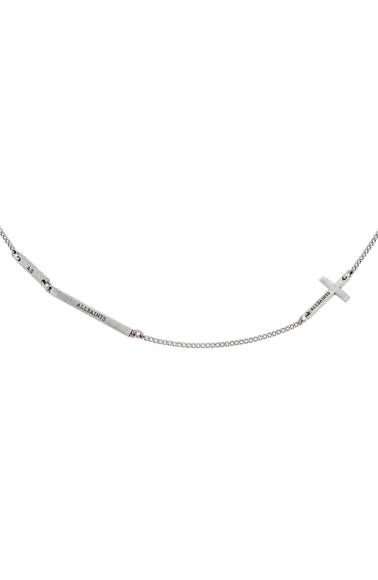 AllSaints Men's Cross Station Necklace, Alternate, color, Warm Silver