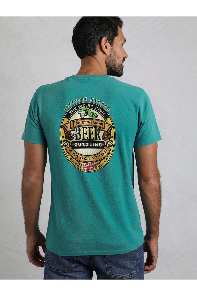 Beer Guzzling Back Print Artist T-Shirt, Alternate, color, Viridis