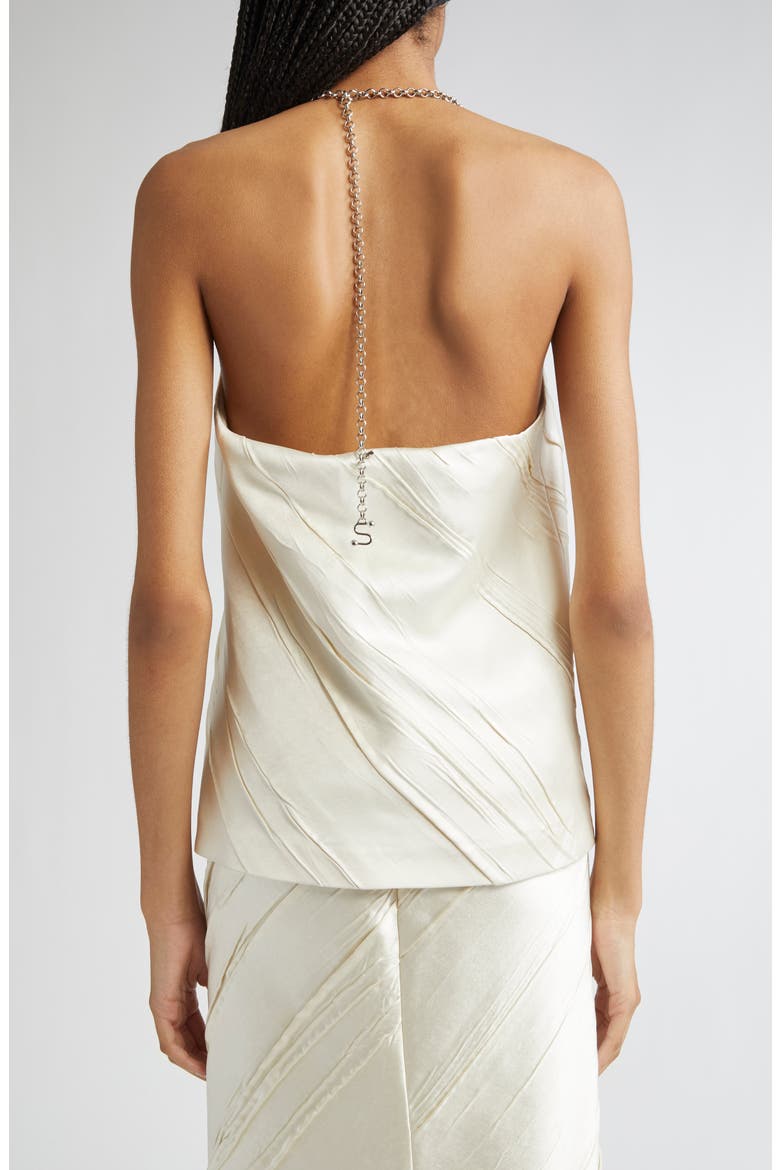 Fatuo Chain Halter Creased Satin Top, Alternate, color, IVORY