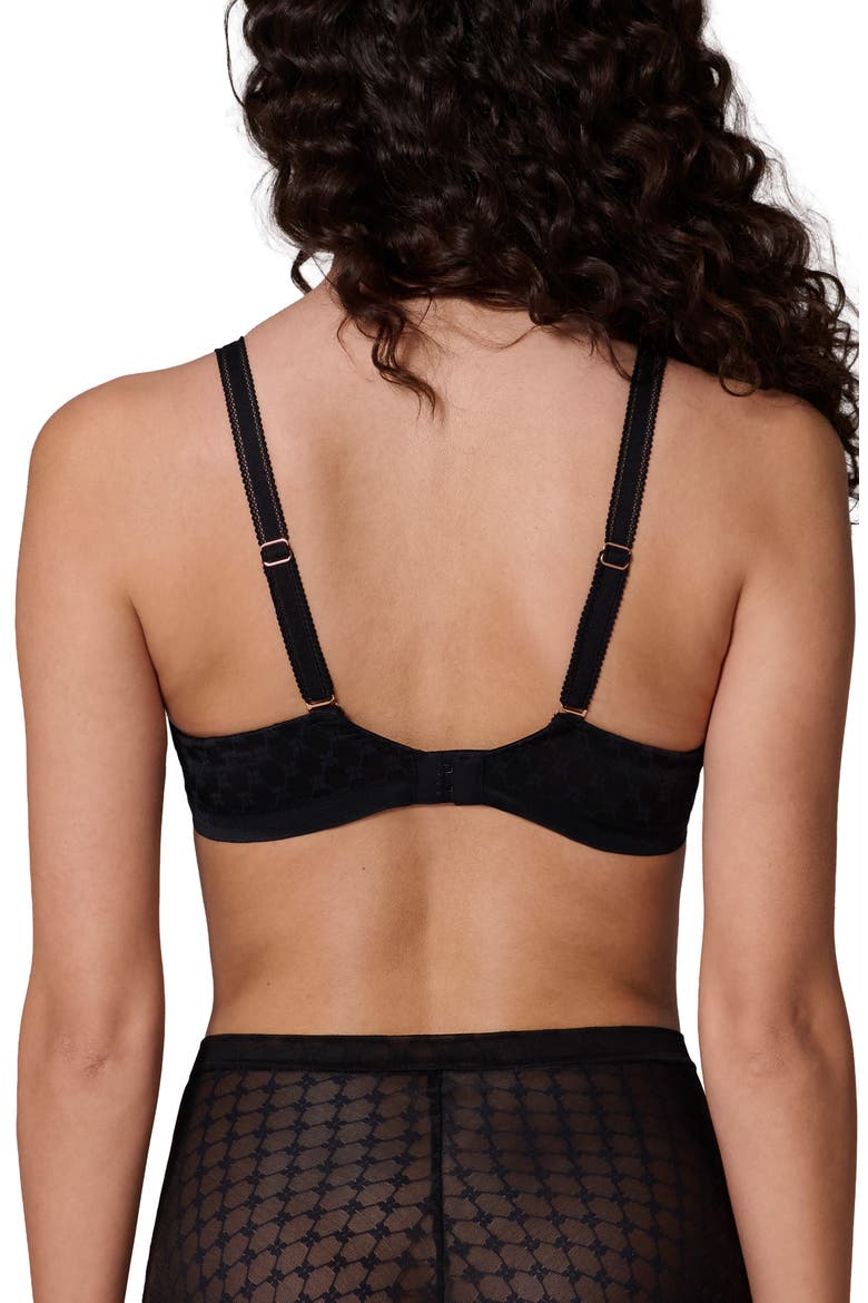 Plume Embroidered Molded Underwire Bra, Alternate, color, BLACK