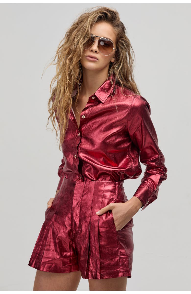 LANHTROPY San Marino Metallic Linen Shirt, Main, color, Metallic Cherry