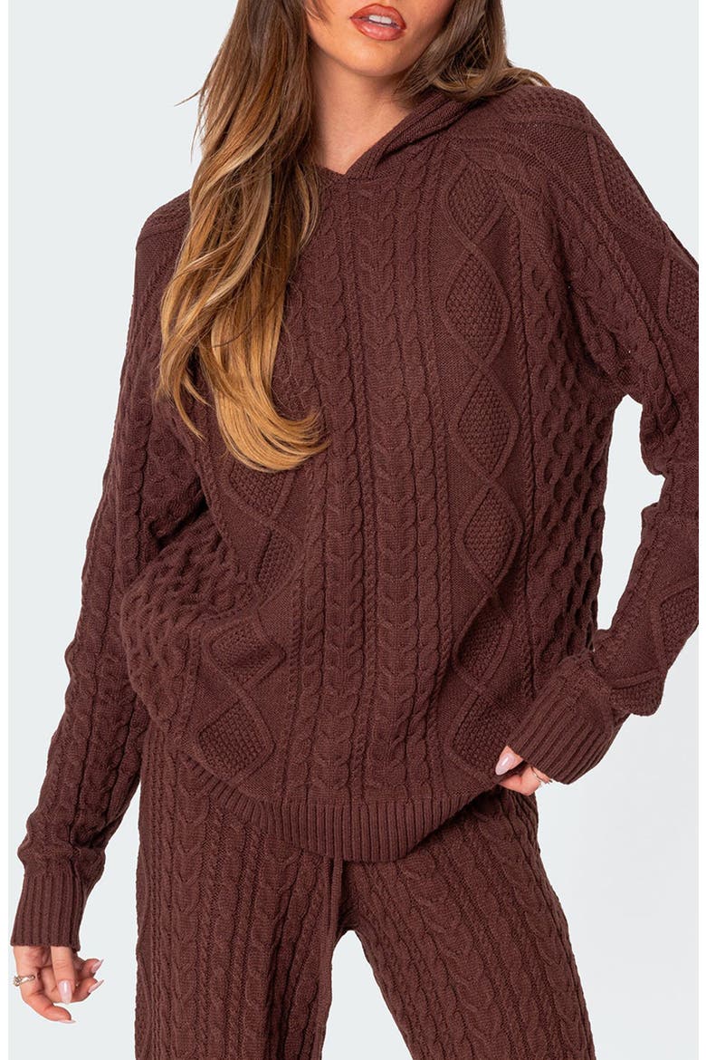 Jelena Cable Knit Hoodie, Main, color, BROWN