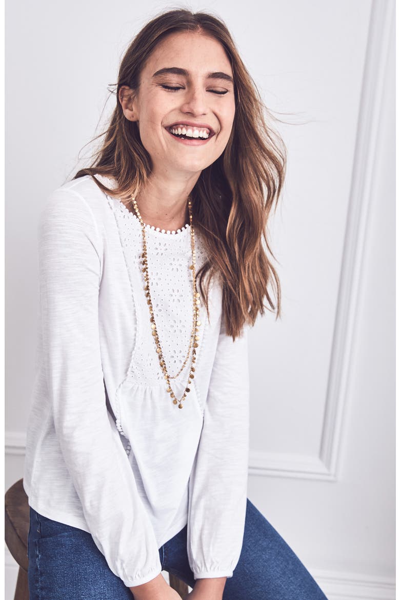 Cleo Jersey & Eyelet Top, Alternate, color, WHITE