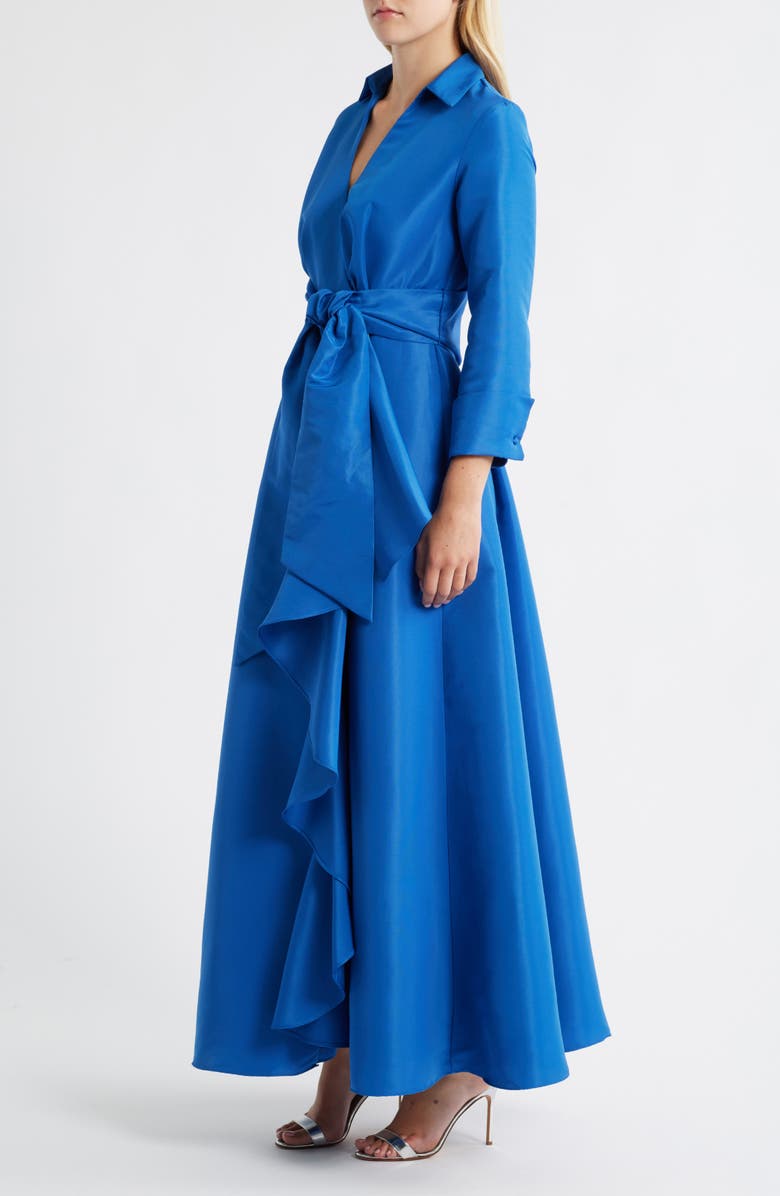 Betsy & Adam Long Sleeve Taffeta Gown, Alternate, color, Ocean