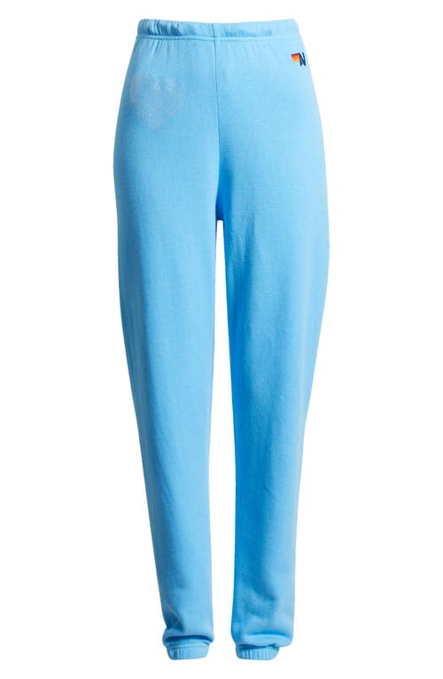 Aviator Nation Glitter Heart Sweatpants In Sky/blue