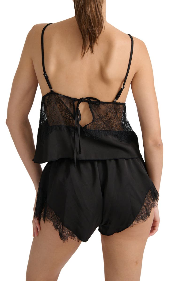 Kat The Label Darcy Lace Trim Satin Tap Shorts, Alternate, color, Black