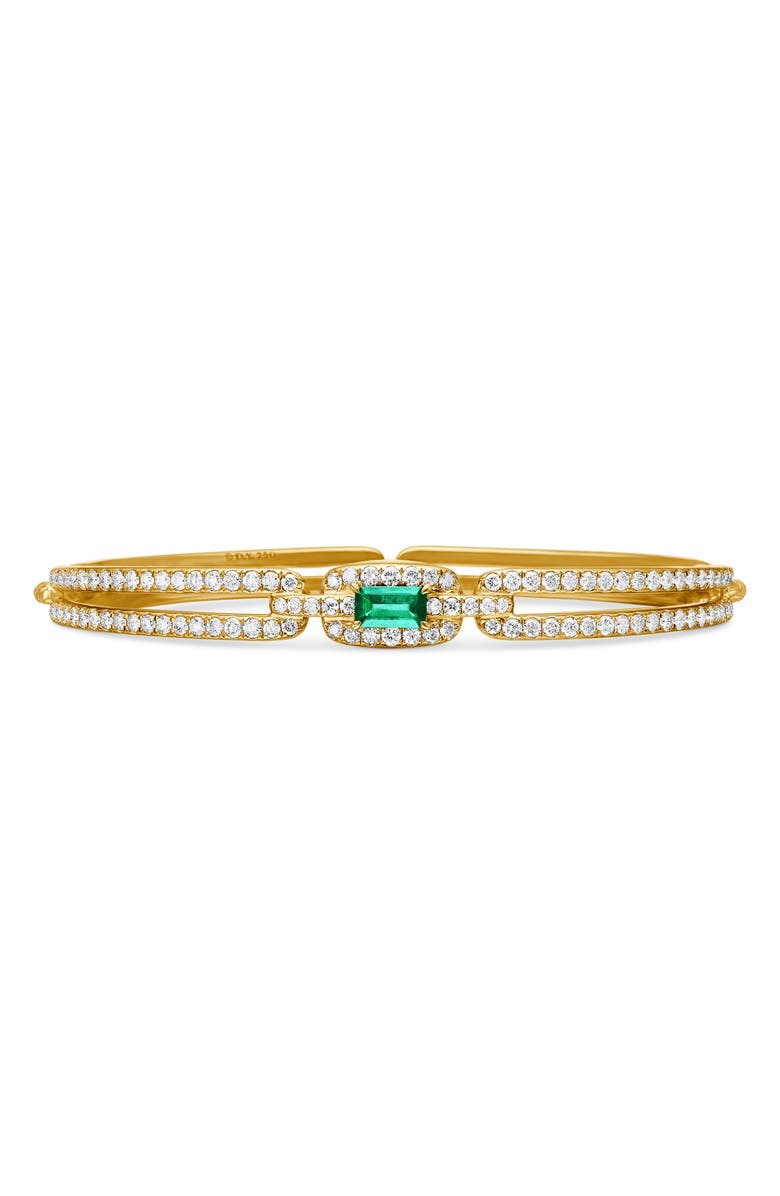 David Yurman Stax Single Link Bracelet in 18K Yellow Gold with Emerald & Pavé Diamonds, Main, color,
