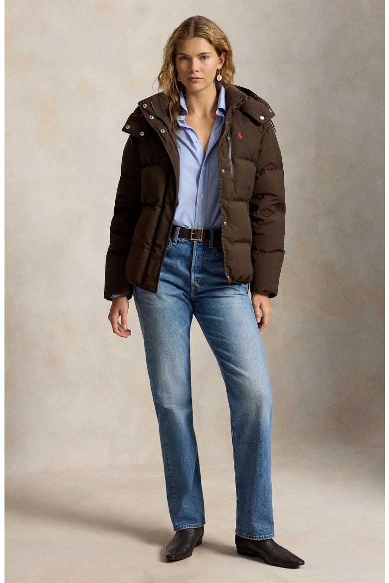 Water Resistant 750 Fill Power Down Puffer Jacket with Removable Hood, Alternate, color, DARK BEECH
