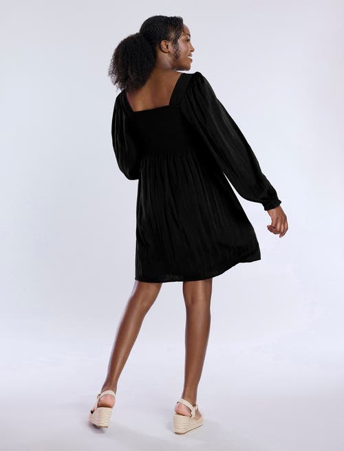 Motherhood Maternity Smocked Babydoll Long Sleeve Mini Dress In Core Black