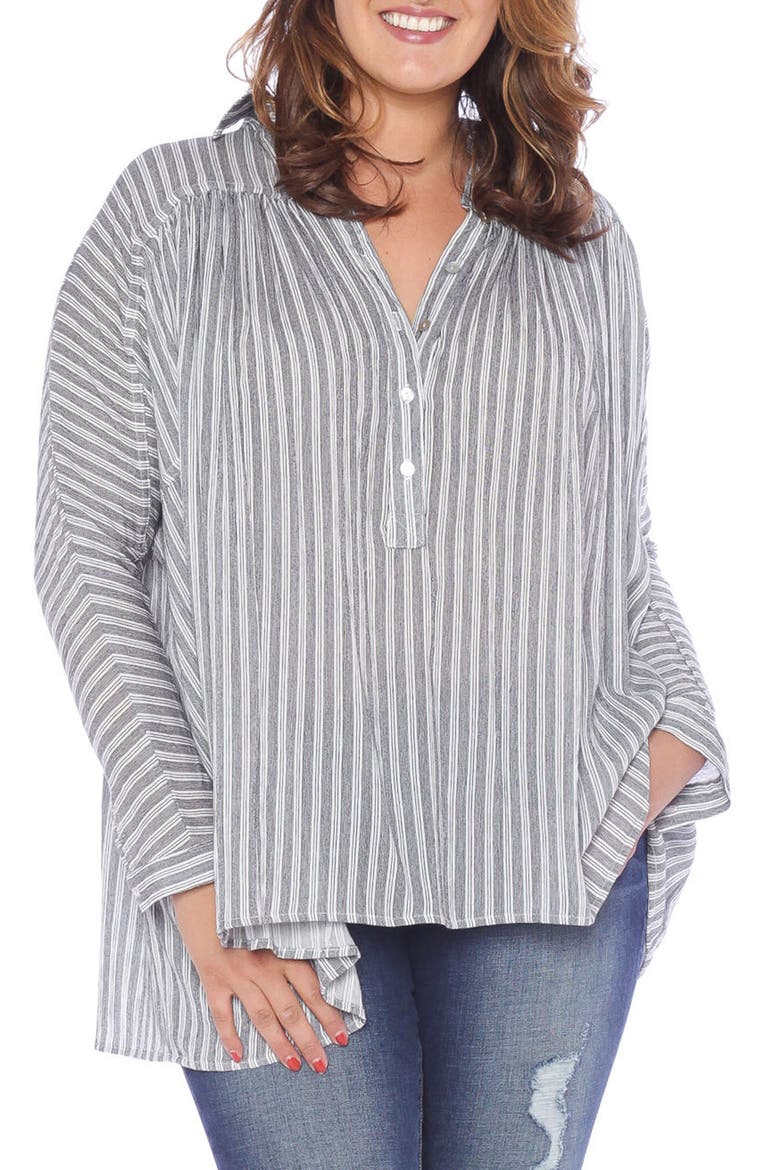 Stripe Babydoll High/Low Top, Main, color, BLACK