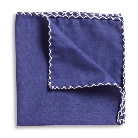 Navy Linen Whipstitch Pocket Square
