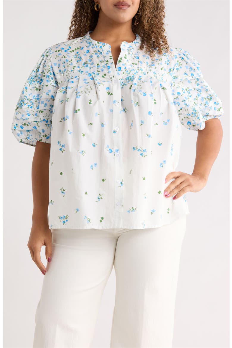 Miley Floral Court Button Up Shirt, Main, color, WHITE BLUES