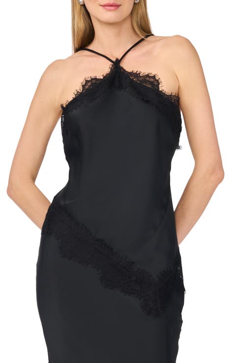 Satin Lace Asymmetric Halter Top