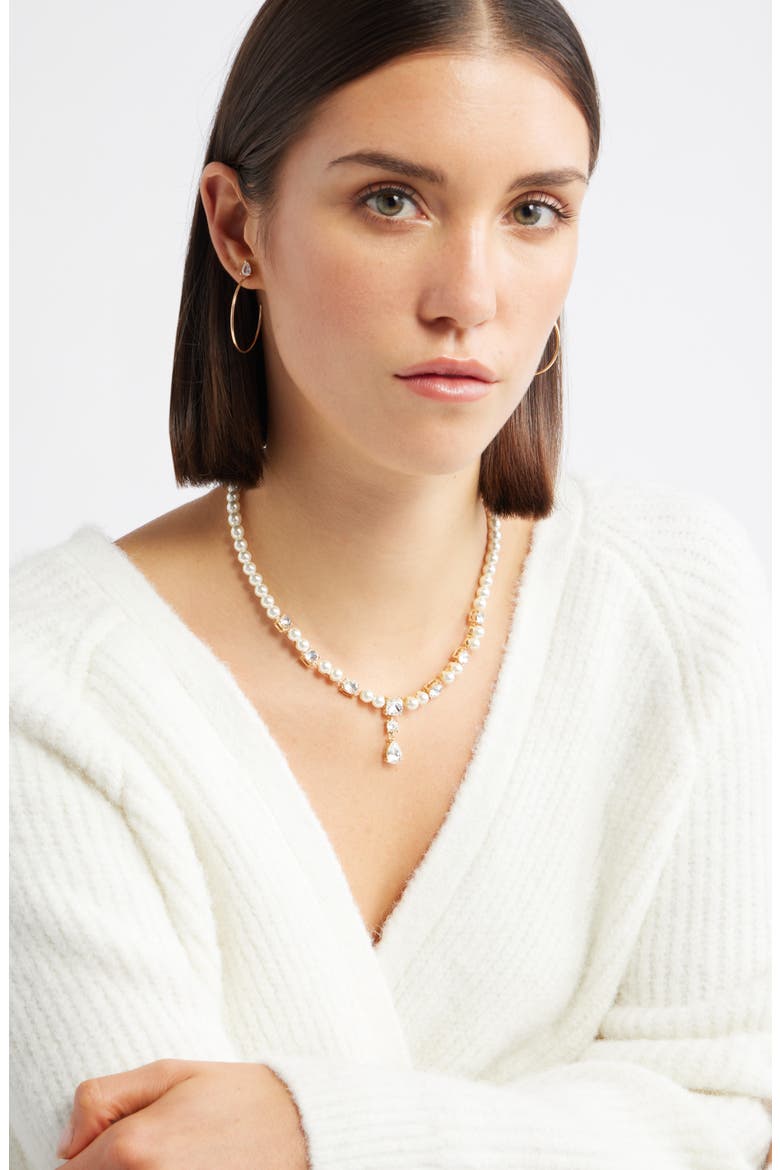 Faux Pearl Collar Necklace, Alternate, color, CLEAR- WHITE- GOLD