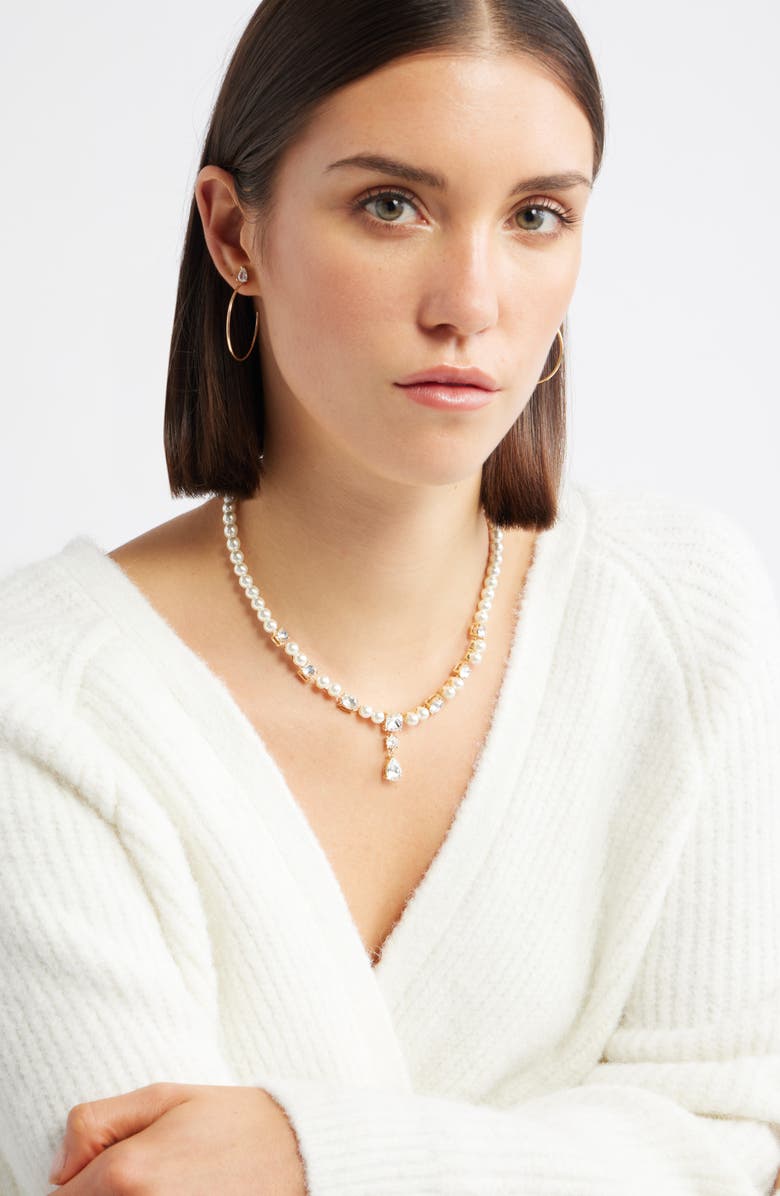Nordstrom Faux Pearl Collar Necklace, Alternate, color, Clear- White- Gold