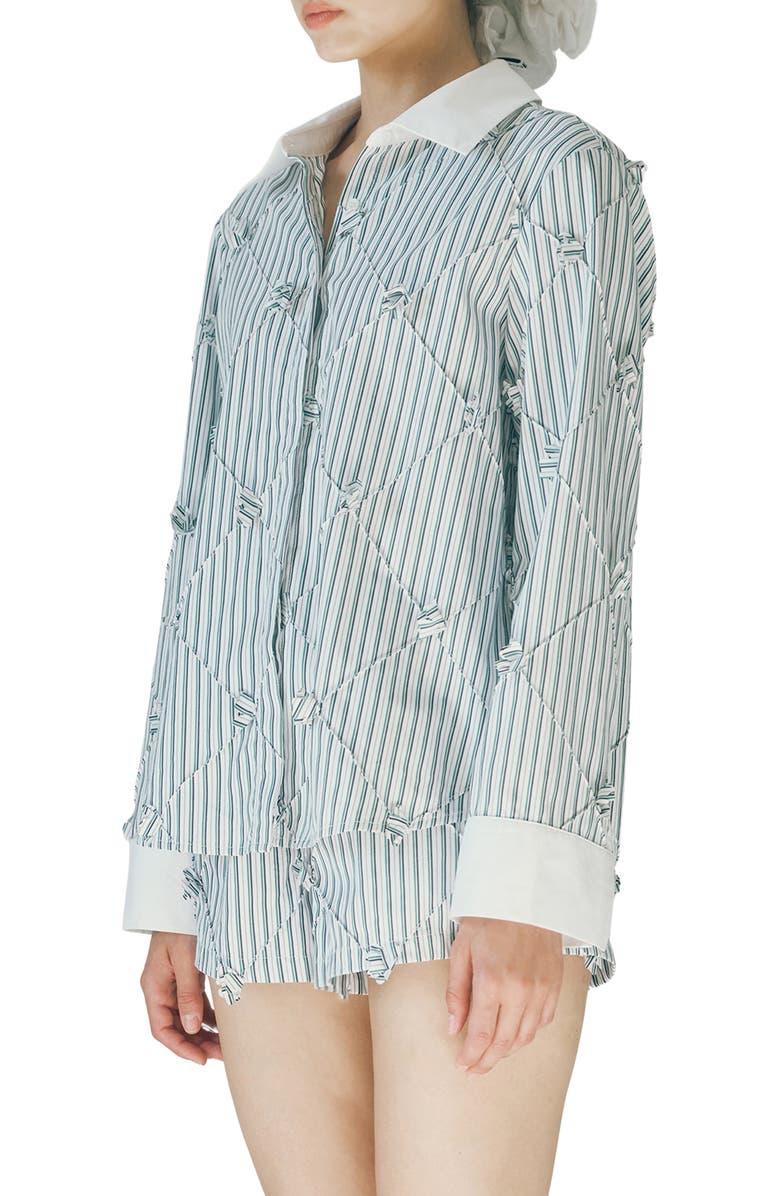 MAUDE CLUB Atlas Pinstripe Diamond Seam Button-Up Top, Alternate, color, Green Stripe