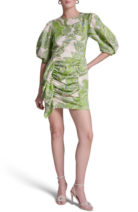 Paisley Puff Sleeve Ruched Minidress