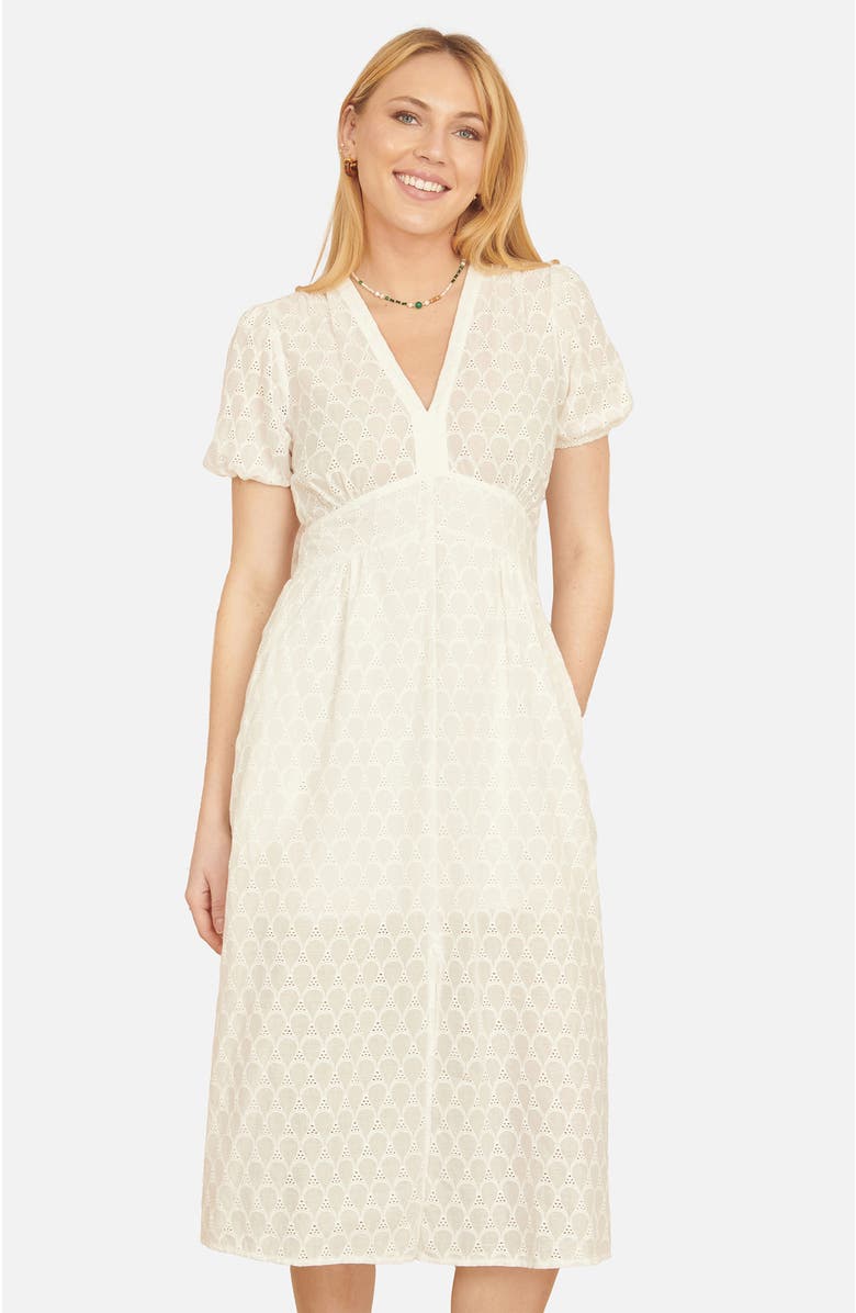 Yumi Broderie Anglaise Midi Dress, Main, color, White