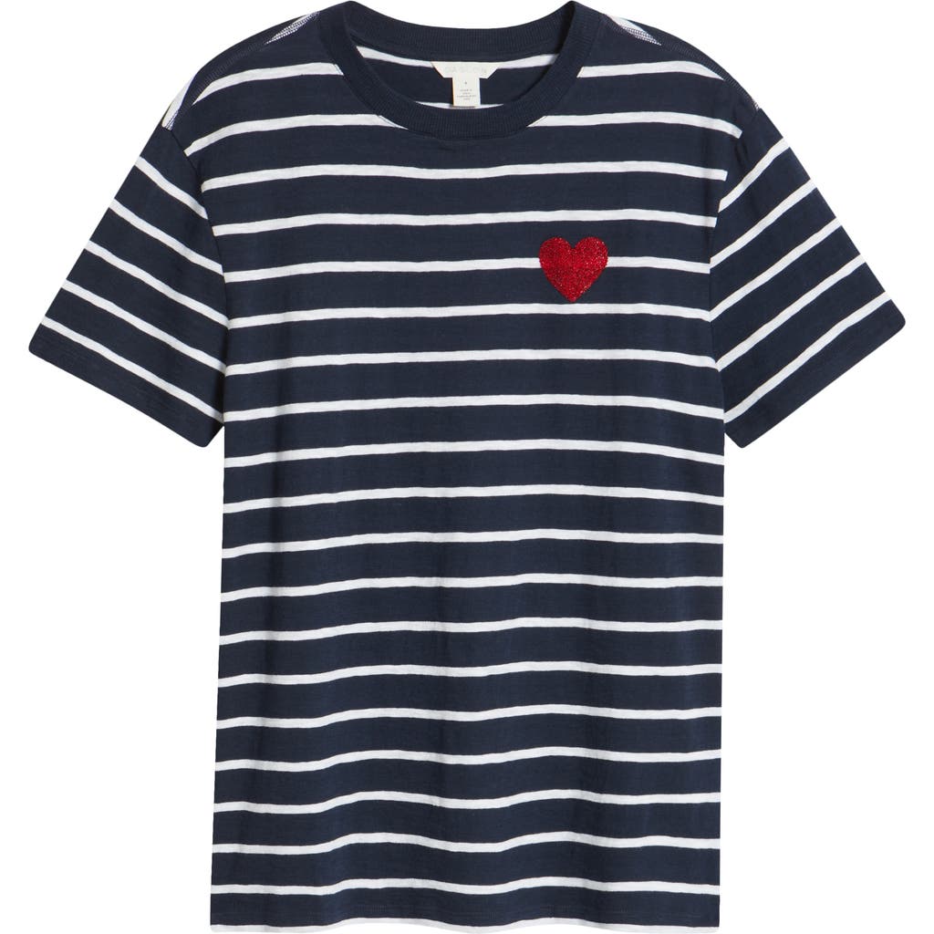 Caslon ® Stripe Heart Embellished Cotton T-shirt