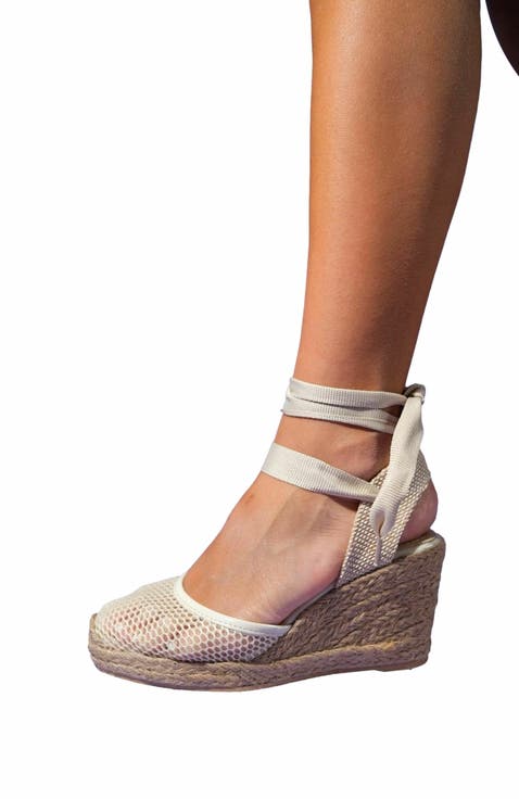 Lions Mesh Leather Wedge Espadrilles Sandal (Women)