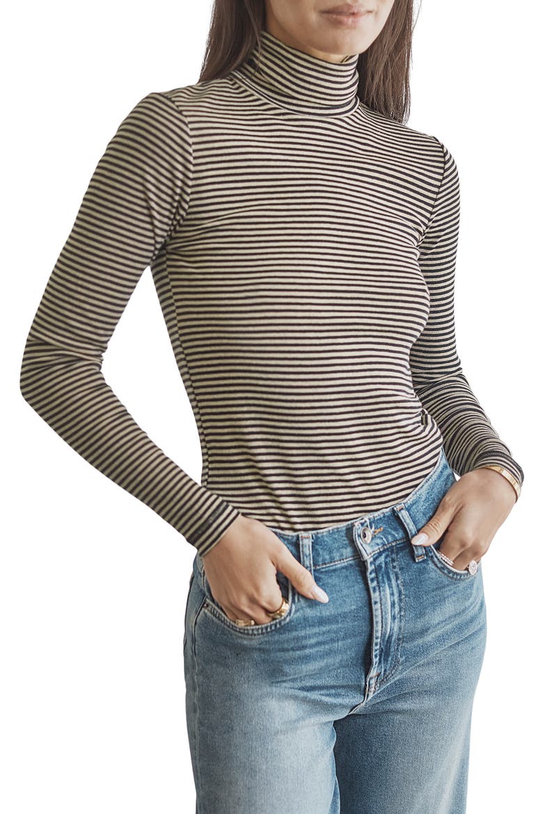 Cotton Blend Turtleneck, Main, color, BLACK/ CAMEL HEATHER