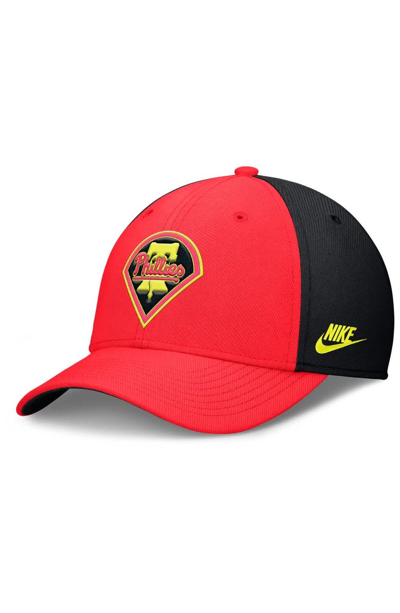 Nike Men's Nike Crimson/Black Philadelphia Phillies Neon 90s Rise SwooshFlex Hat, Main, color, Crimson