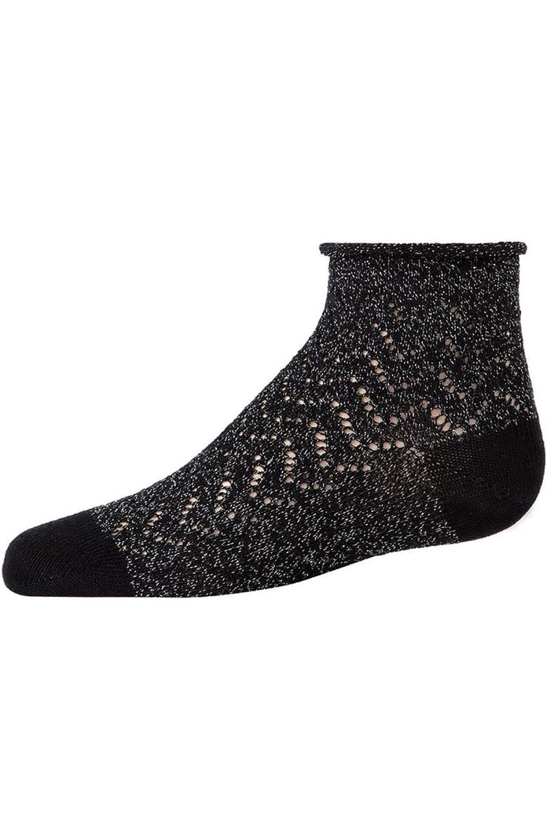 MeMoi Fuzzy Shimmer Anklet Socks, Main, color, Black