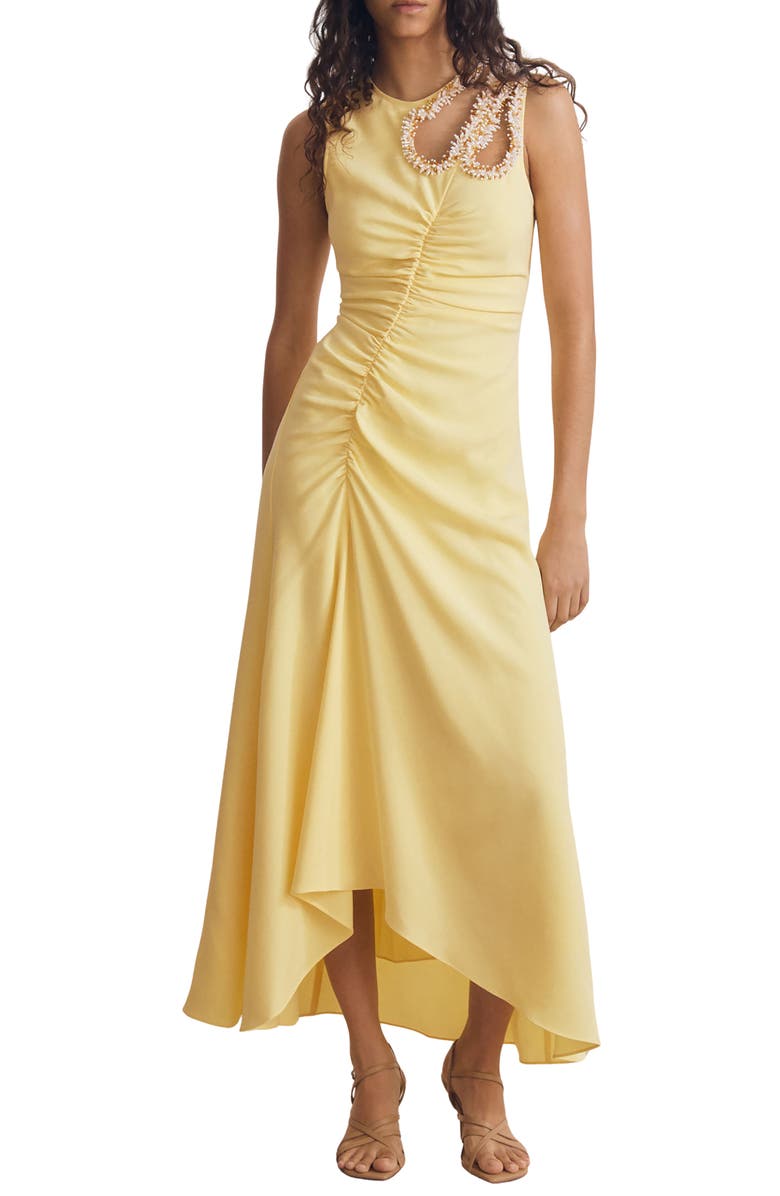 Reiss Atelier Elizabeth Faux Pearl Cutout Detail High-Low Dress, Main, color, 