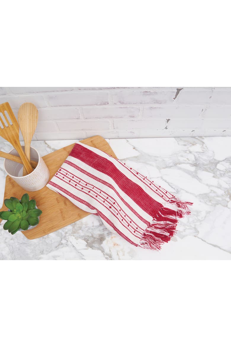 Oriana Ruby Tassel Christmas Embroidered Cotton Waffle Weave Dishtowel, Alternate, color, red