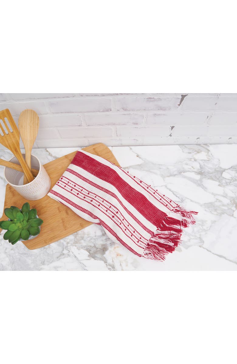 carol & frank Oriana Ruby Tassel Christmas Embroidered Cotton Waffle Weave Dishtowel, Alternate, color, Red