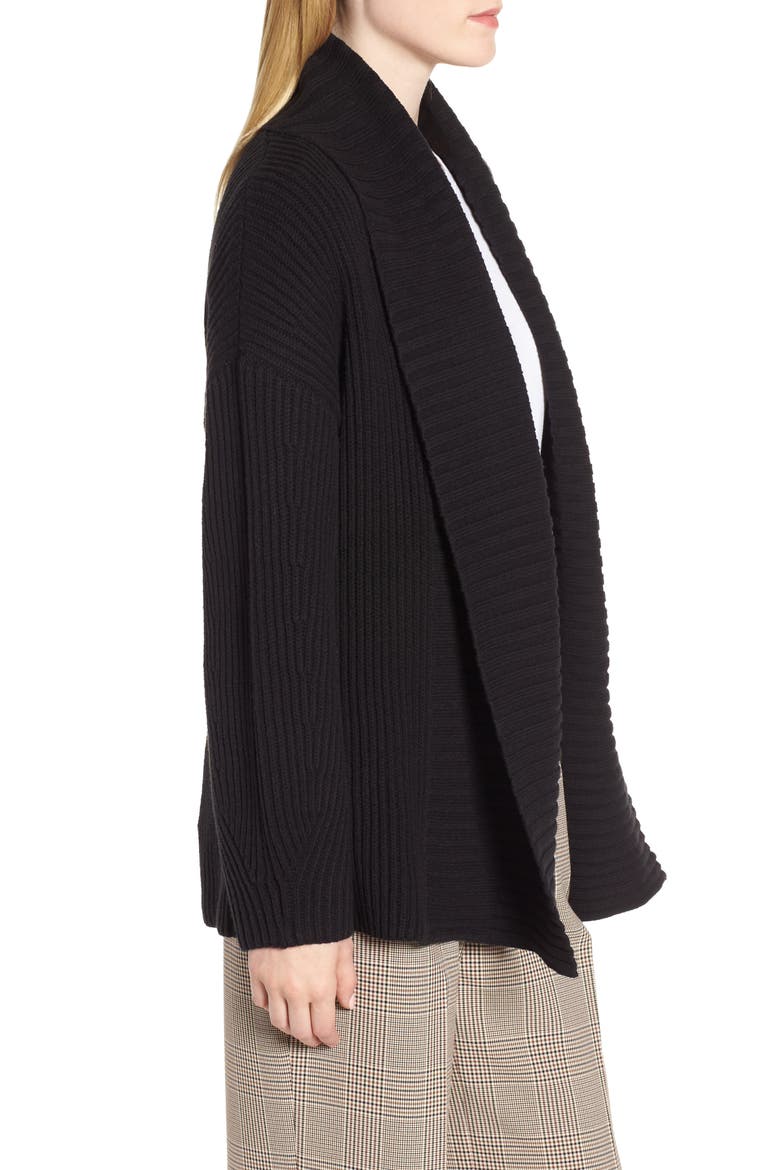 Rib Overlap Cardigan, Alternate, color, BLACK