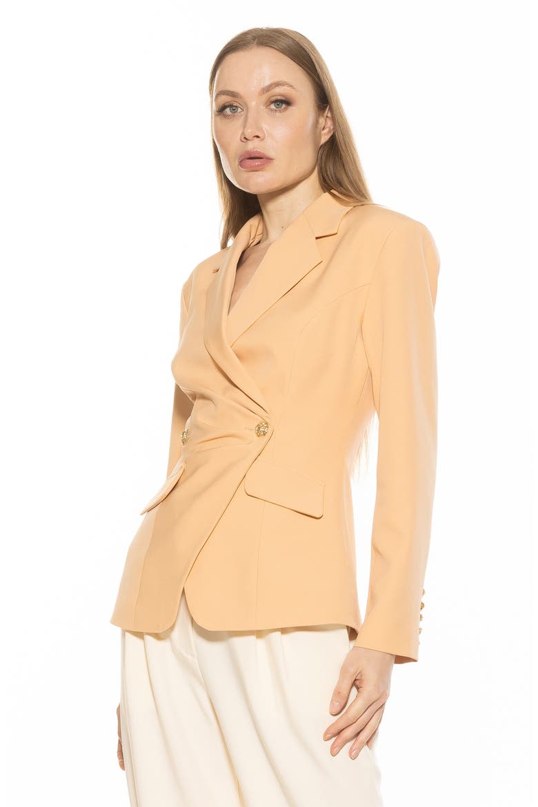 Tansy Drape Double Breasted Blazer, Alternate, color, ALMOND
