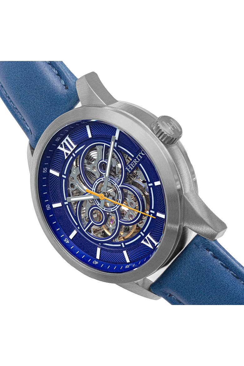 Jonas Leather-Band Skeleton Watch, Alternate, color, Silver/Blue