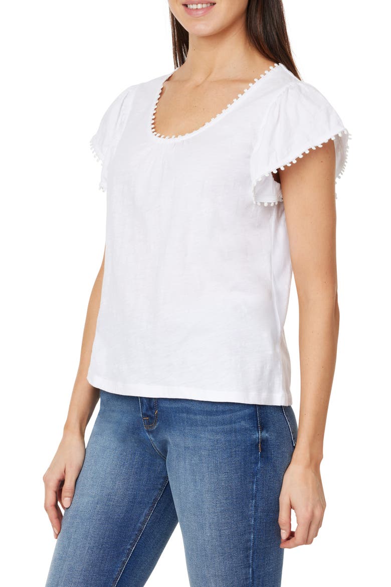 Pompom Flutter Sleeve Cotton Top, Alternate, color, BRIGHT WHITE