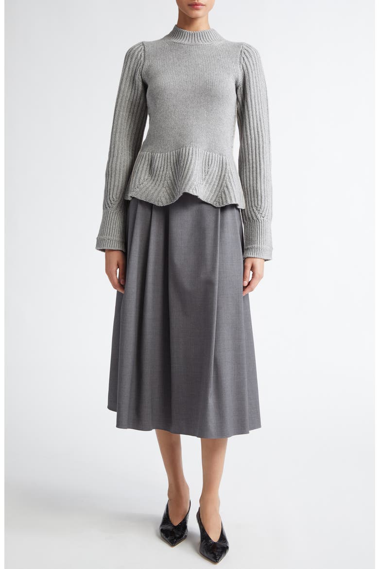 Recycled Cashmere & Organic Cotton Peplum Sweater, Alternate, color, HEATHER GREY