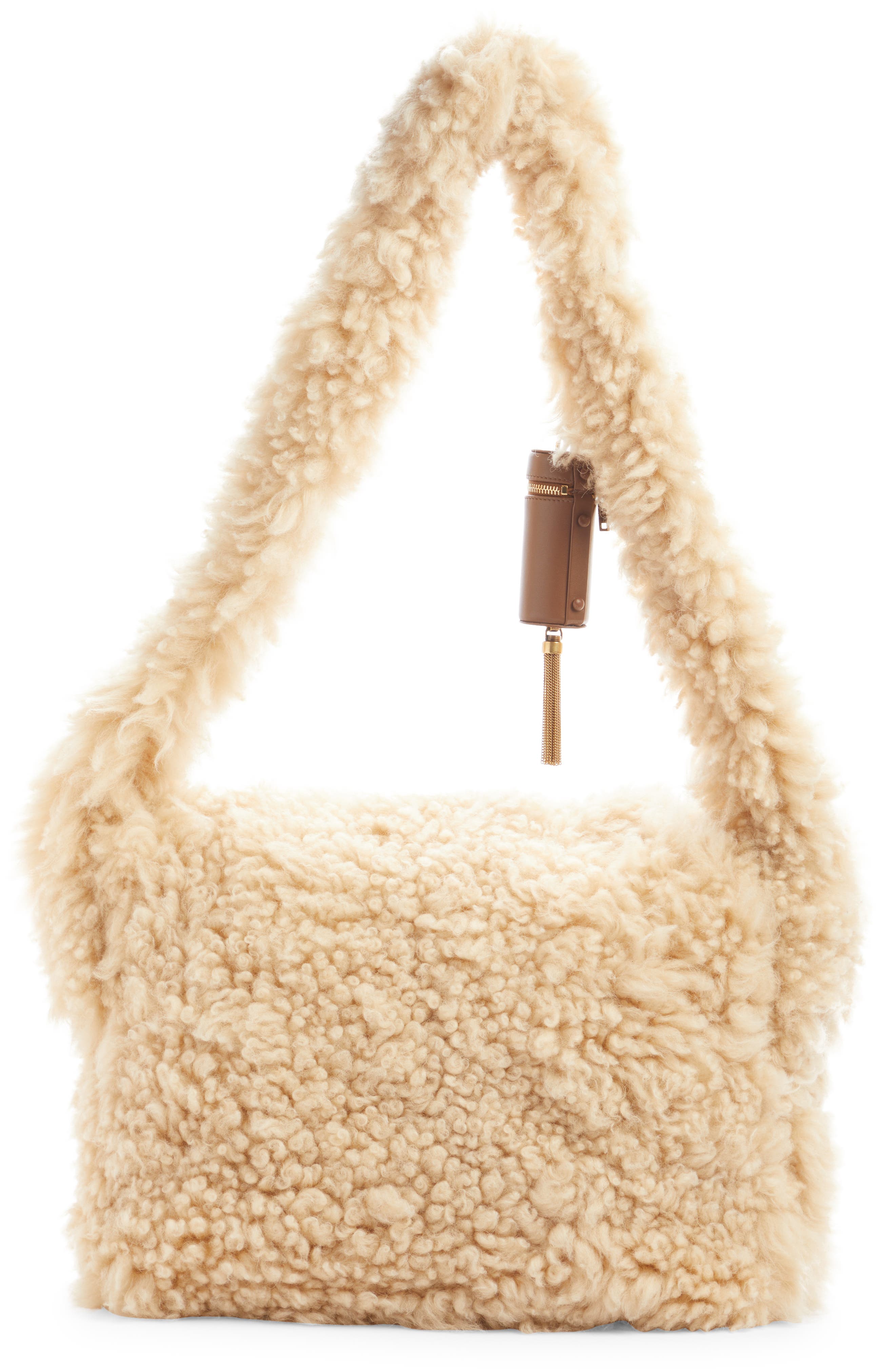 Saint Laurent Genuine Shearling Shoulder Bag, Alternate, color, 