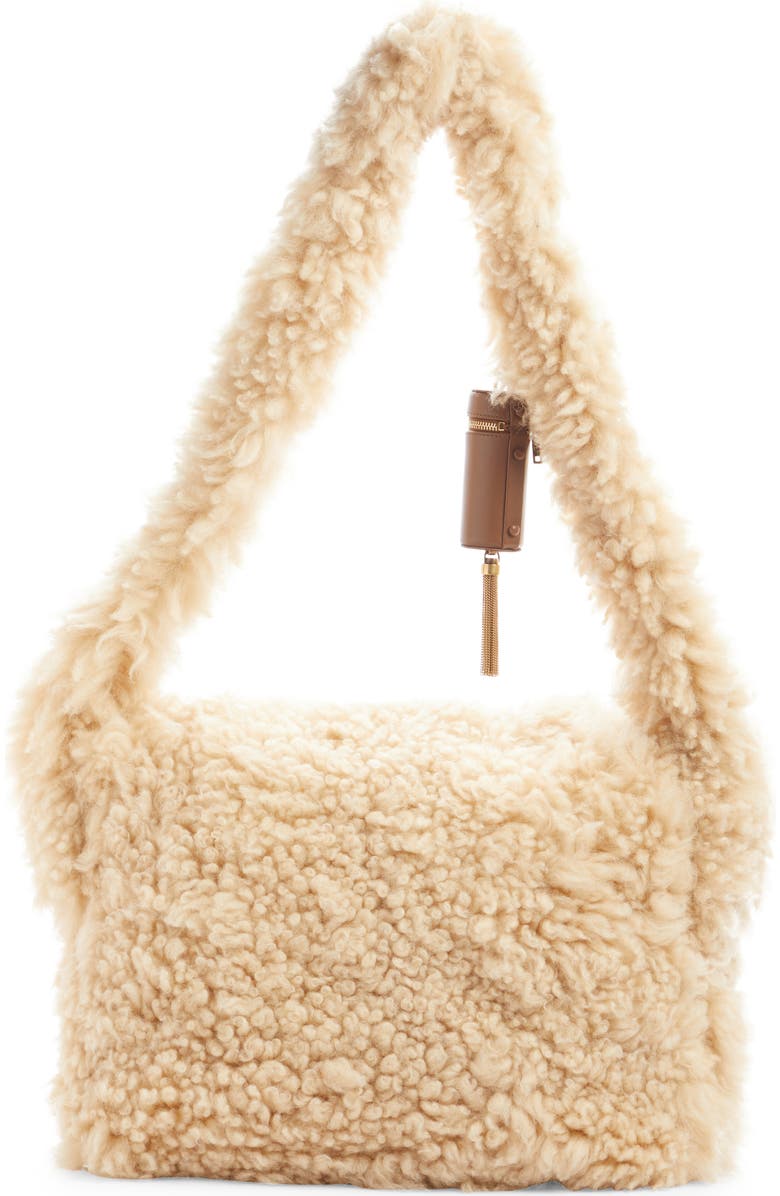 Saint Laurent Genuine Shearling Shoulder Bag, Alternate, color,