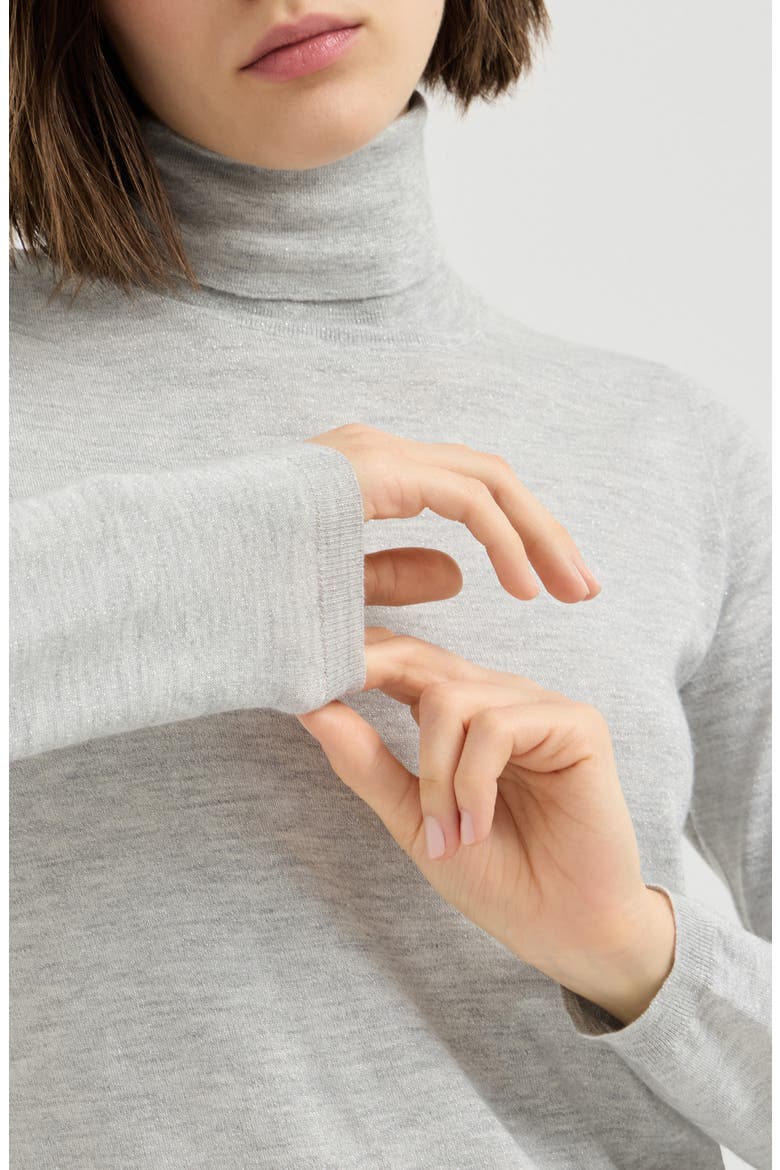 Sparkling cashmere and silk lightweight turtleneck sweater, Alternate, color, Pebble