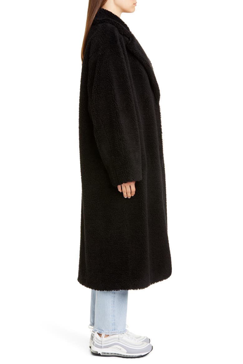 Maria Long Teddy Faux Fur Coat, Alternate, color, BLACK