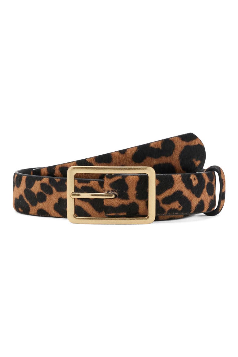 Leopard Genuine Calf Hair & Leather Belt, Main, color, BROWN